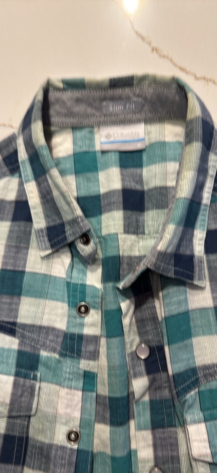 Columbia Slim Fit Short Sleeve Plaid Shirt Size Medium
