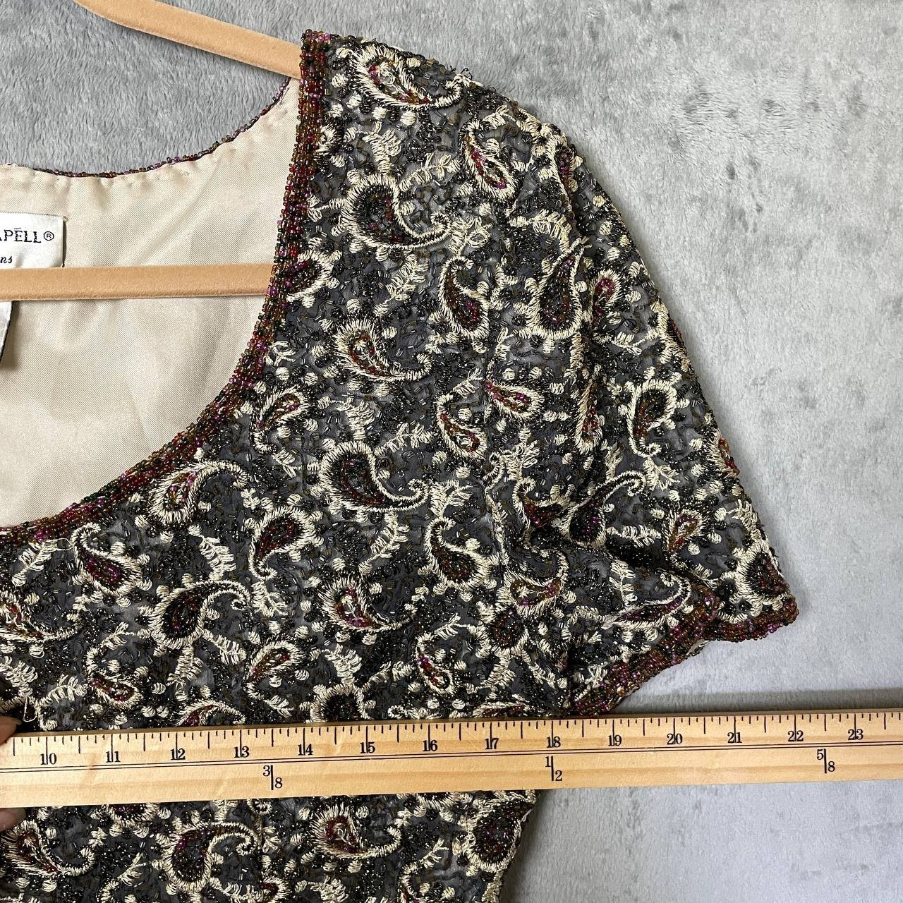Silk Beaded Paisley Blouse Blue Gold Formal Size 14 Romantic Victorian Evening
