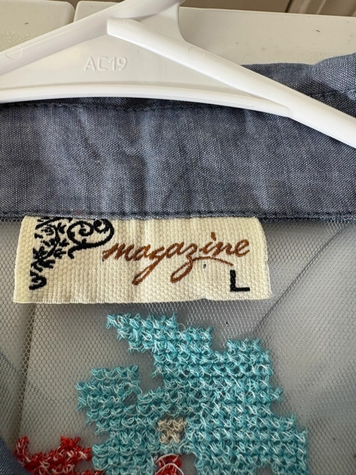 Embroidered Chambray Button-Down Shirt in Light Blue 1864
