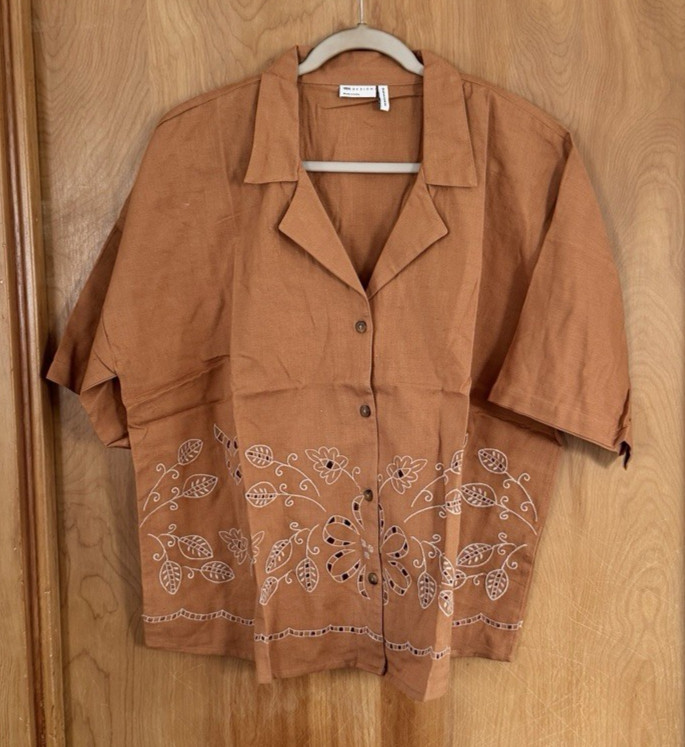 ASOS Design Women’s Co-ord Short Sleeve Shirt Revere Collar Broderie US Sz 12