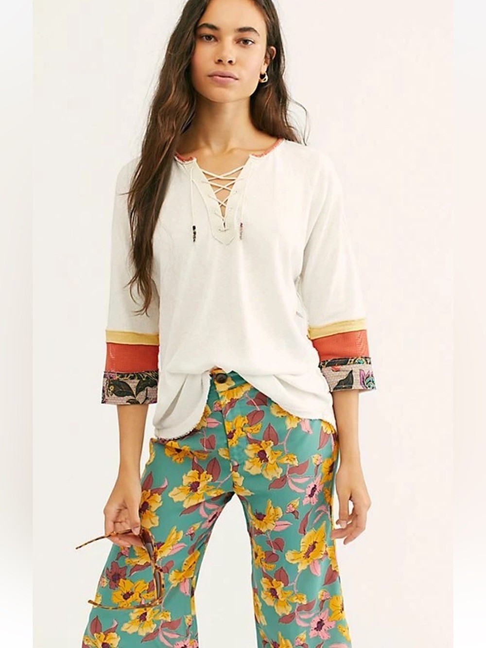 Free People We The Free Blitz White Lace-Up Jersey Cotton Top