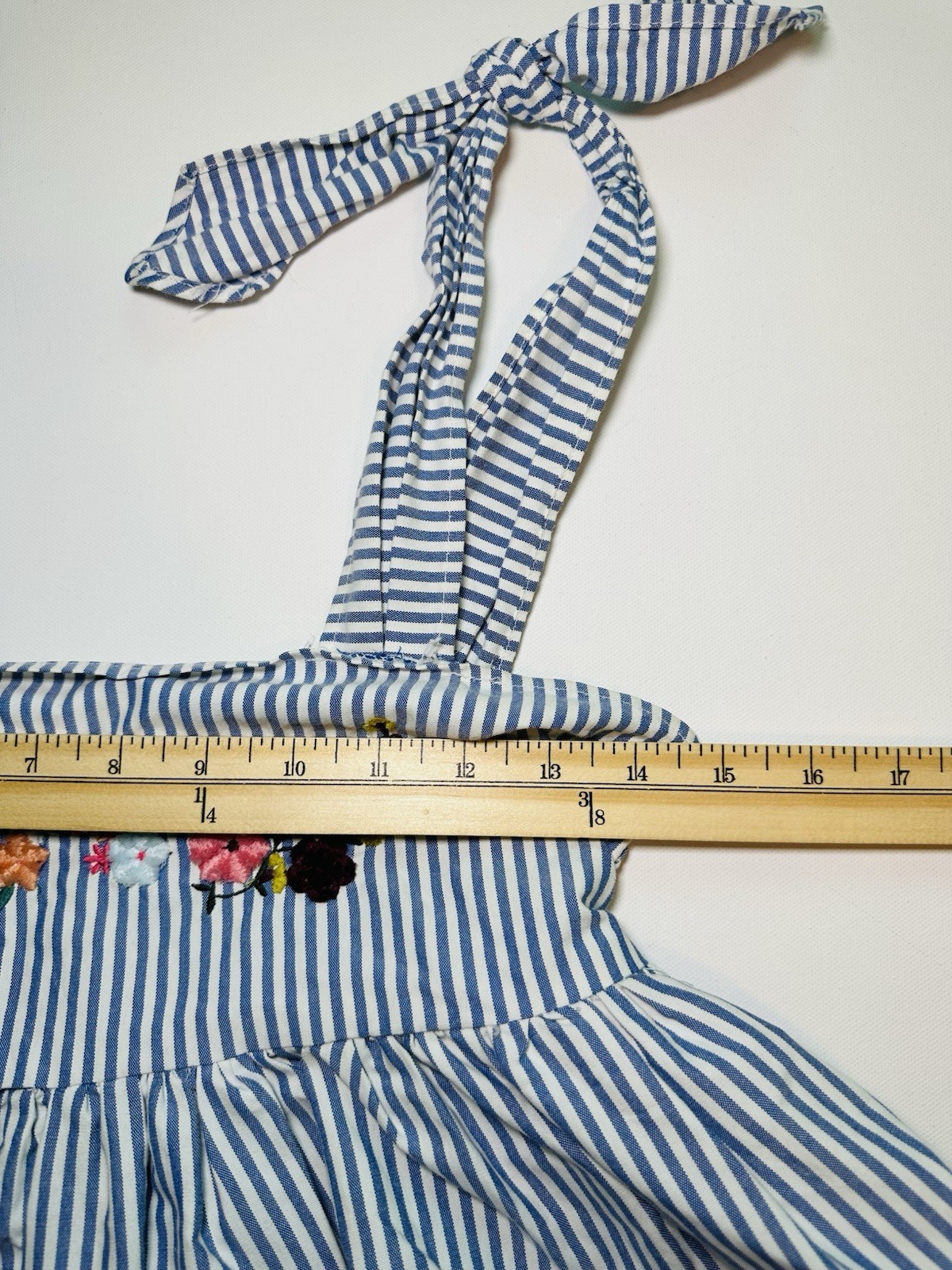 Zara Floral Embroidered Blue Stripe Peplum Tie Shoulder Sleevless Top Women’s S