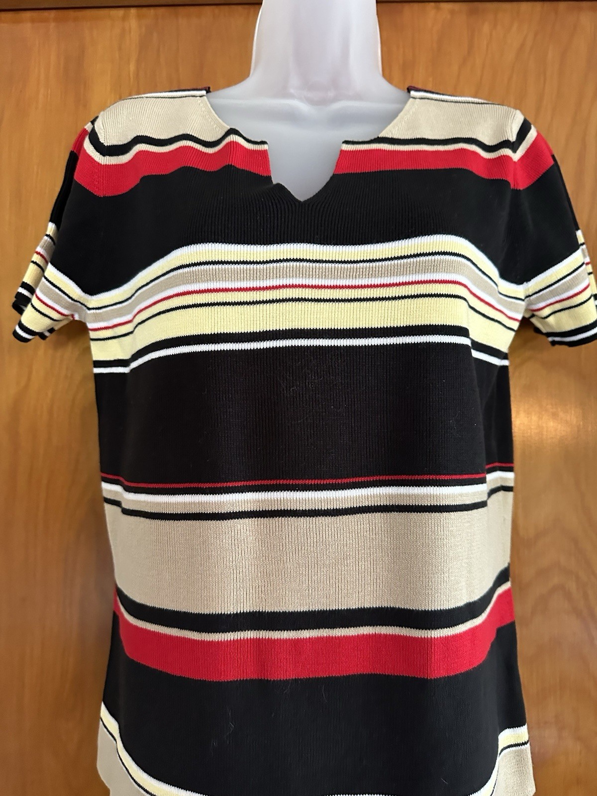Crazy Horse Liz Claiborne NWT Med Stripe Knit Top Red Black Beige SS