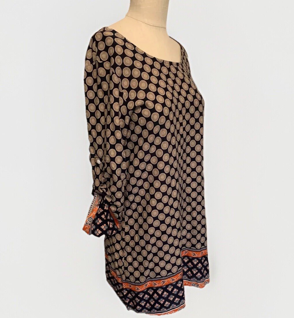 Z-ONE Geometric Polkadot Floral Women’s Tunic Size S /M 100% Viscose Navy Blue