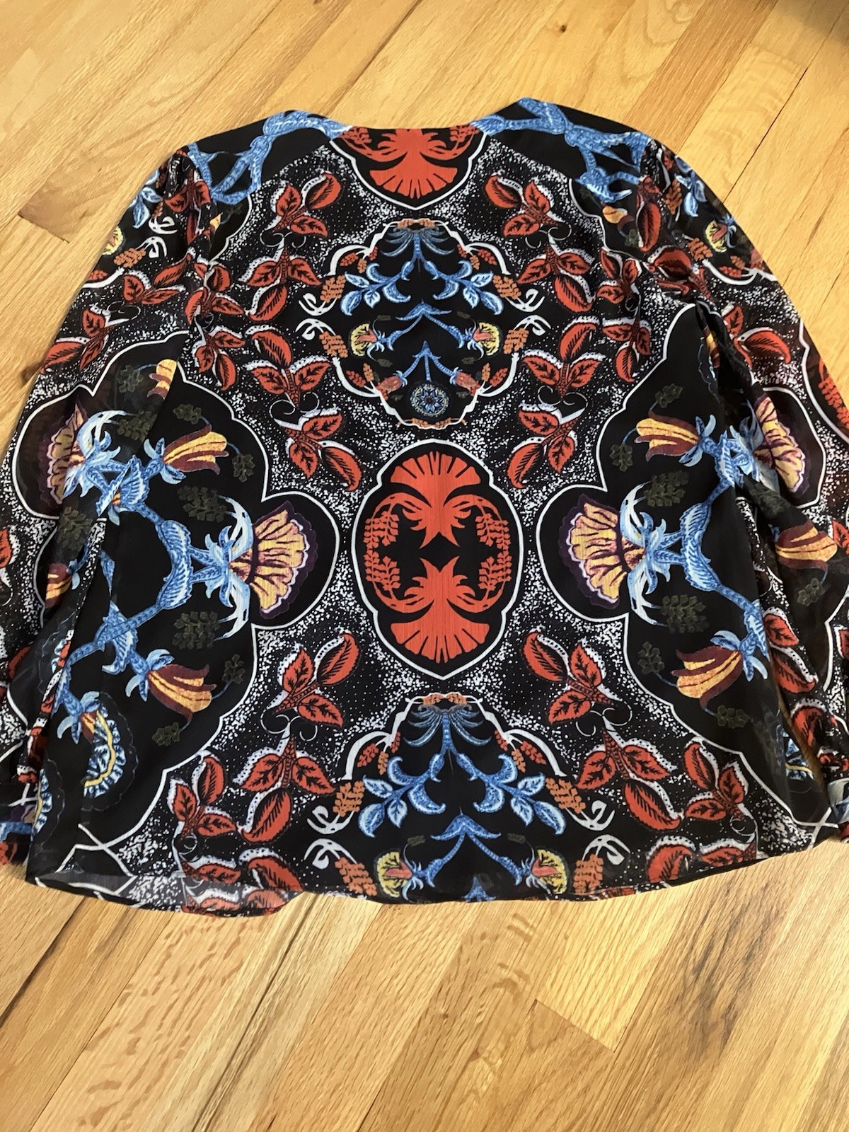 alice + olivia Black Multi Floral V-Neck Long Sleeve Pullover Blouse S/P
