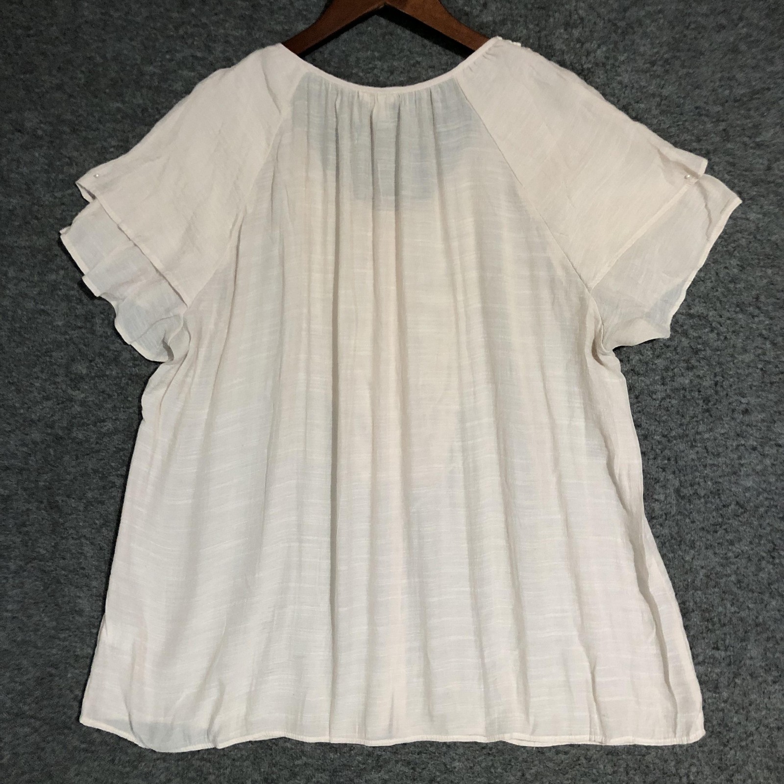 Spense Blouse Womens XL Pink Lace Trim Button Up Flutter Sleeve Boho Peasant Y2k