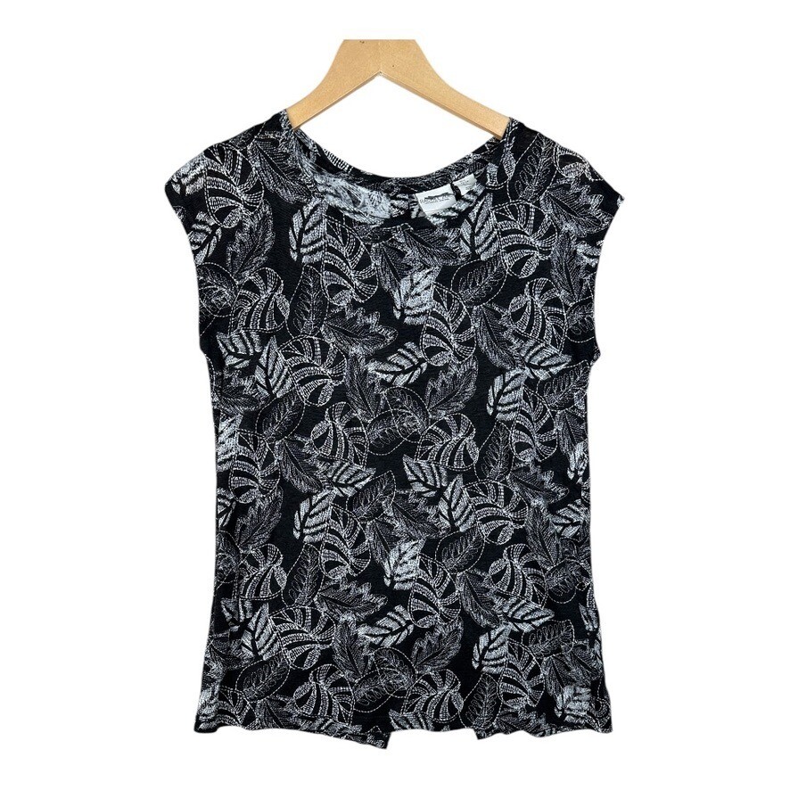 Rachel Zoe Floral Leaf Print Sleeveless Blouse Size Small 100% Linen Black