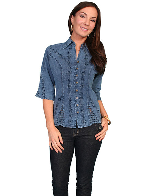 WOMENS SCULLY CANTINA BUTTON DOWN TOP BLOUSE BLUE PURPLE XS S M L XL XXL 2XL NEW
