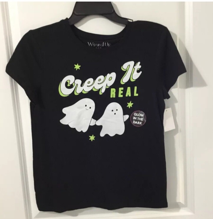 Wound Up Junior’s Creep It Real Ghost Glow In The Dark Black T Shirt Small 3-5