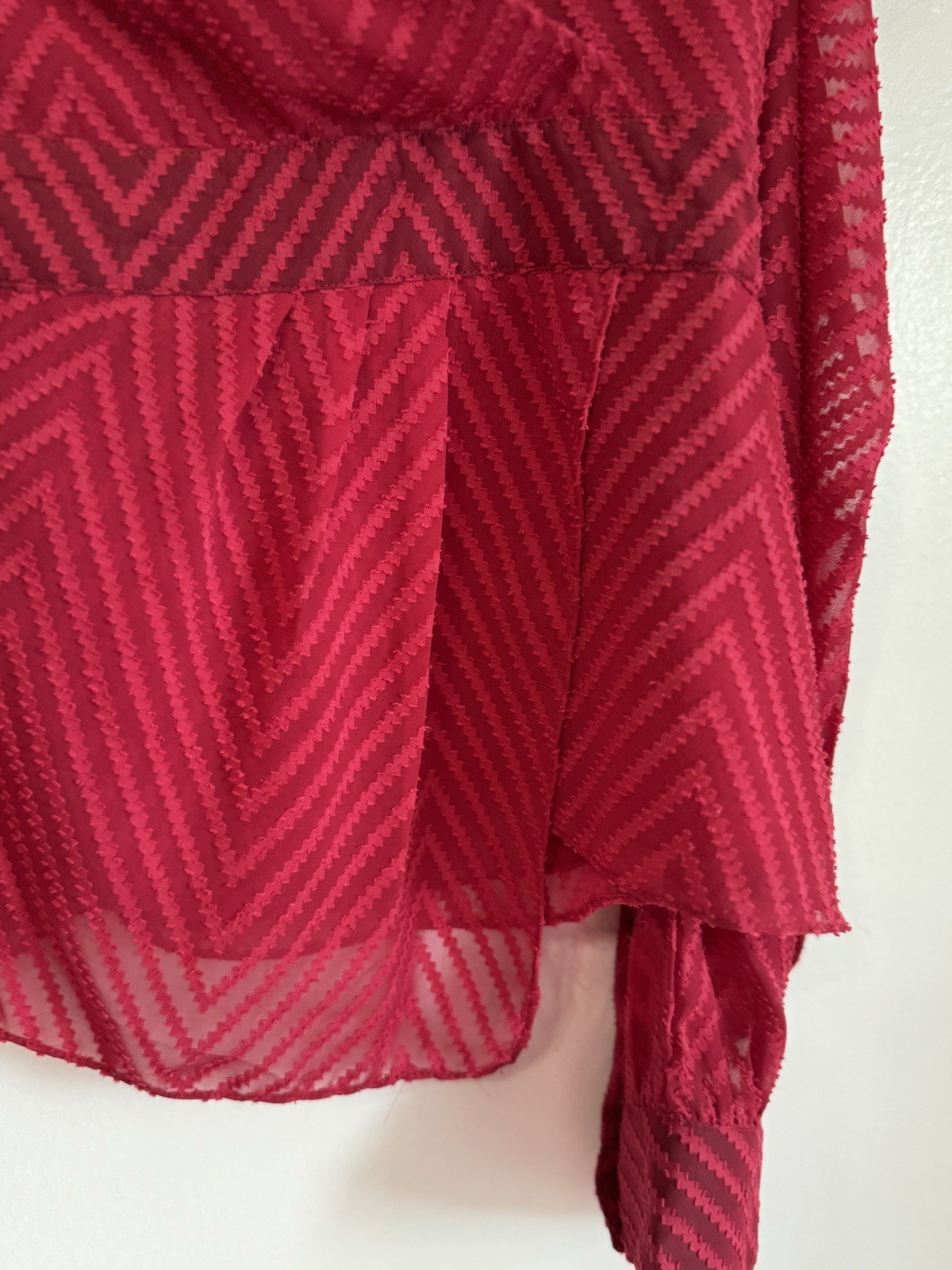 Walter Baker Belinda Sheer Chevron Wrap Top Sz XL Red Romantic Evening Holiday