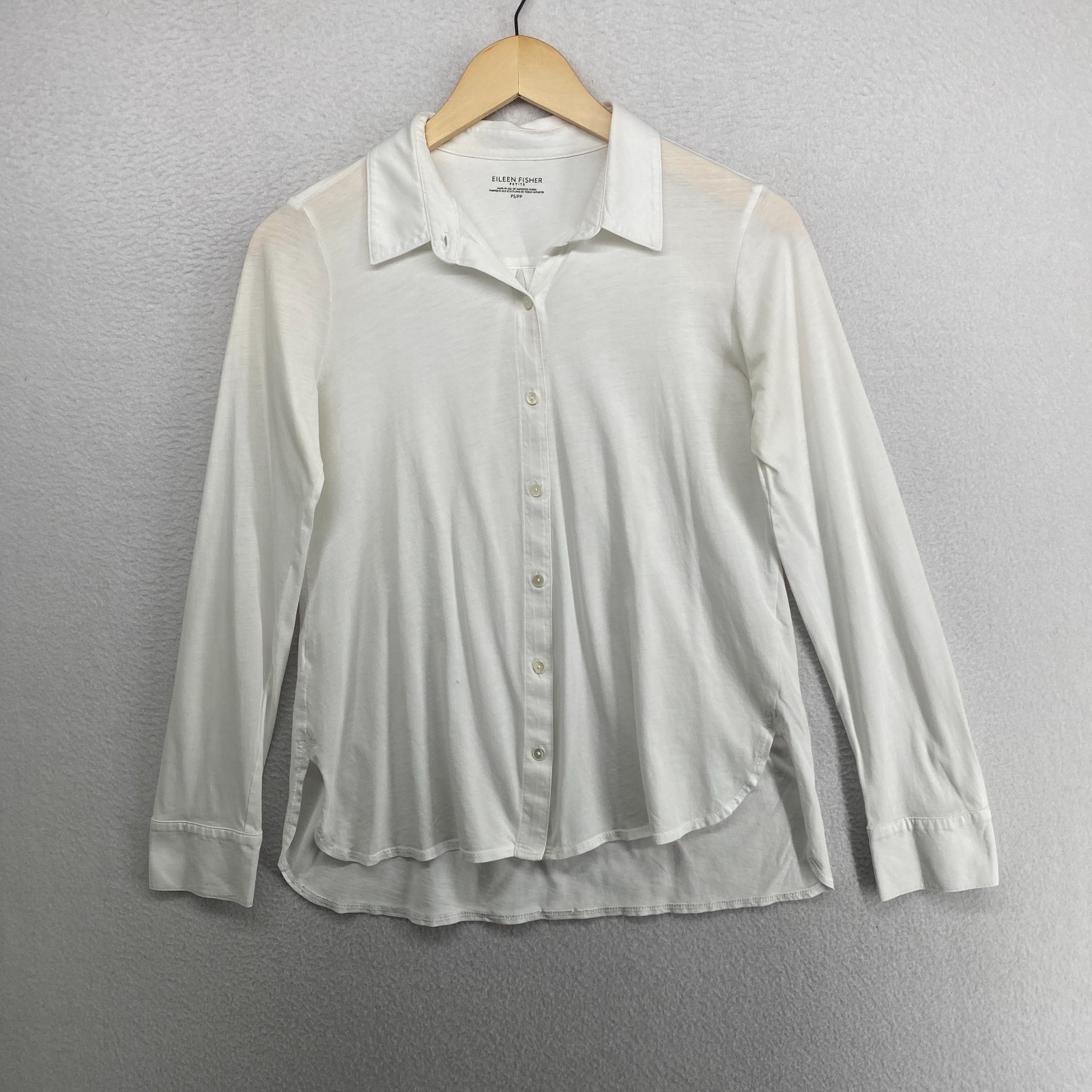 EILEEN FISHER Top PS Organic Cotton Bias Knit Jersey Layering Shirt White USA