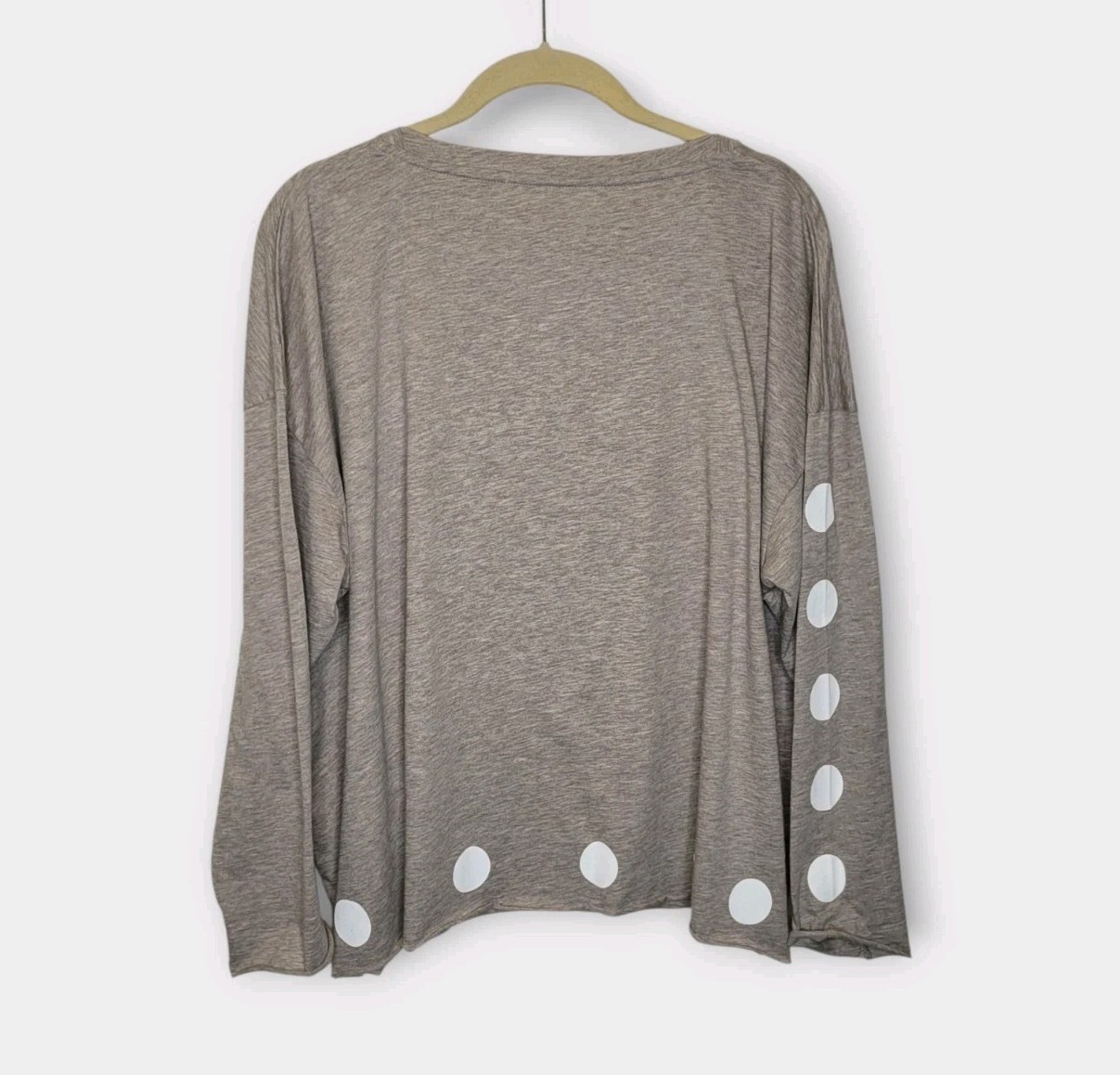 Planet by Lauren G Long Sleeve Boxy Tee One Size Gray Polka Dot Border NEW