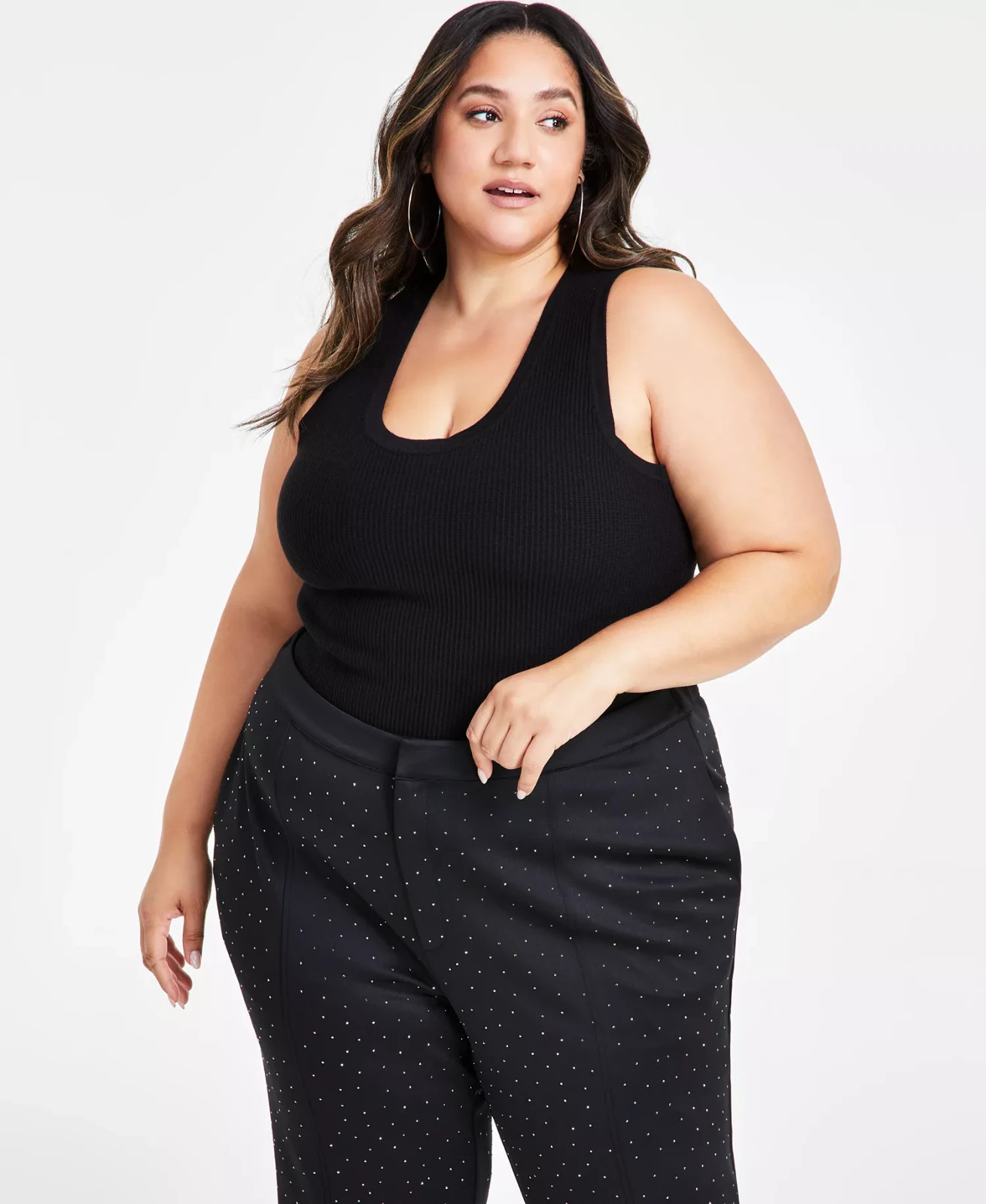 Nina Parker Trendy Plus Size 2X Ribbed Sweater Tank Top Black