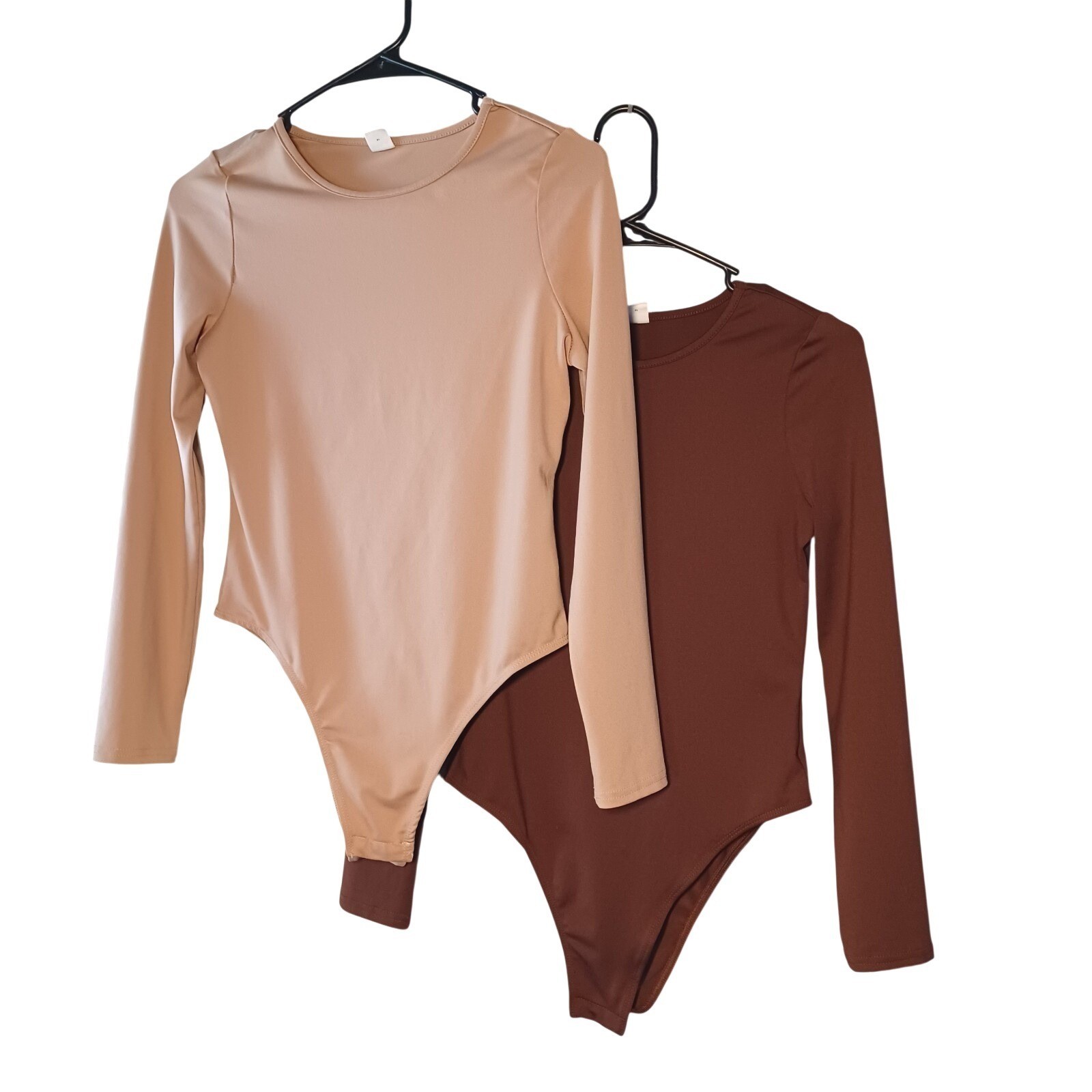 Shein Junior Girls 14Y Tan & Brown Long Sleeve Bodysuits Lot Of 2
