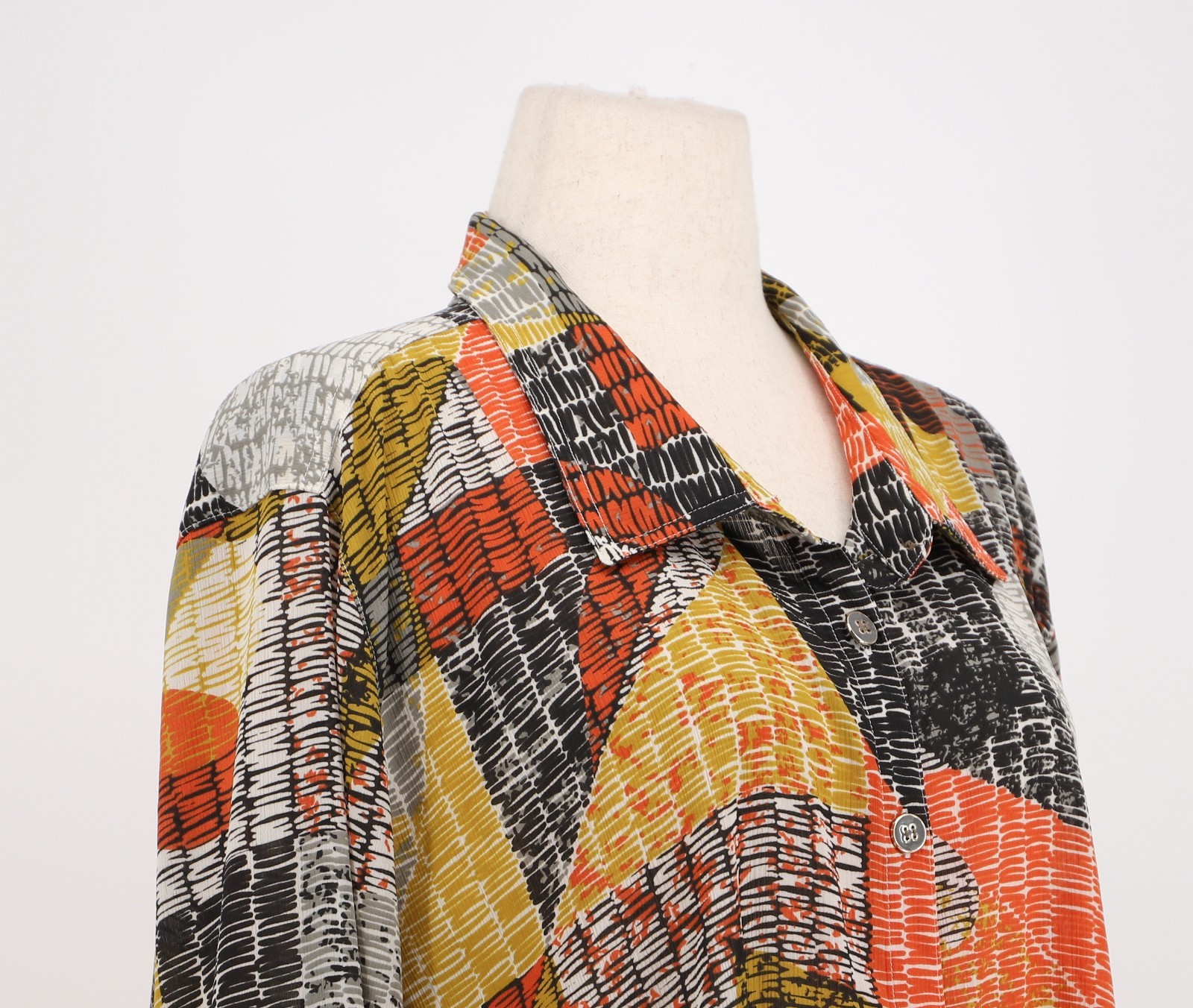 MULTIPLES Abstract Print Button Front Tunic Top Roll Tab Sleeve Size 3X