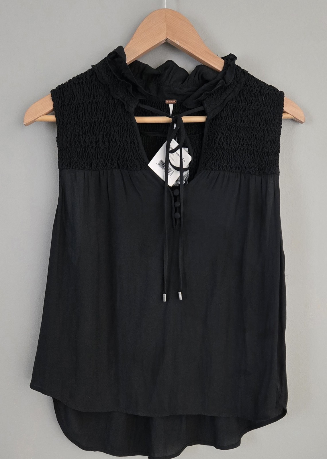 NWT Free People Black Key Hole Semi Sheer Ruffle V Neck Sleevless Blouse M