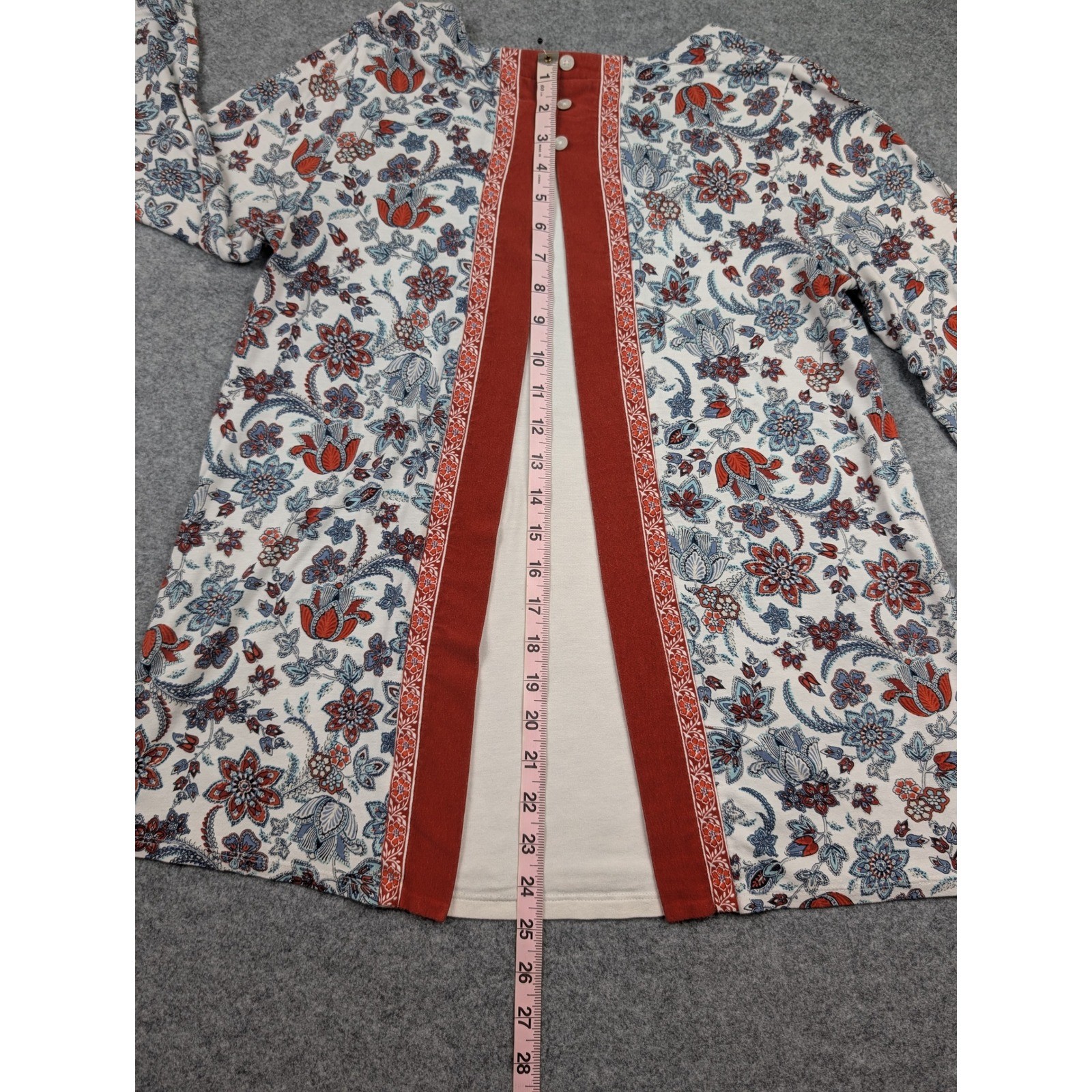 J.Jill Wearever Floral Paisley Button Back Tunic Top Rust Blue Small