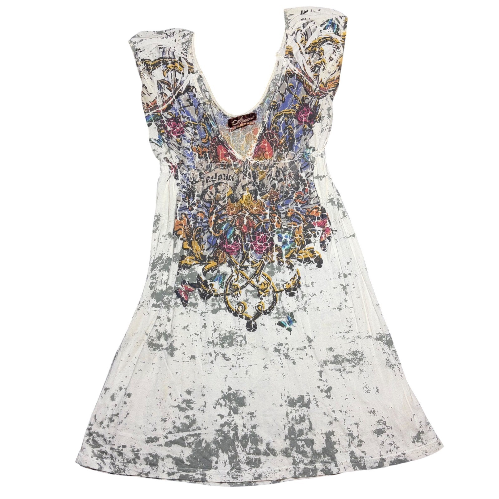 Vintage Y2K Babydoll V-Neck Top Tattoo Grunge Women’s Medium Indie Mcbling