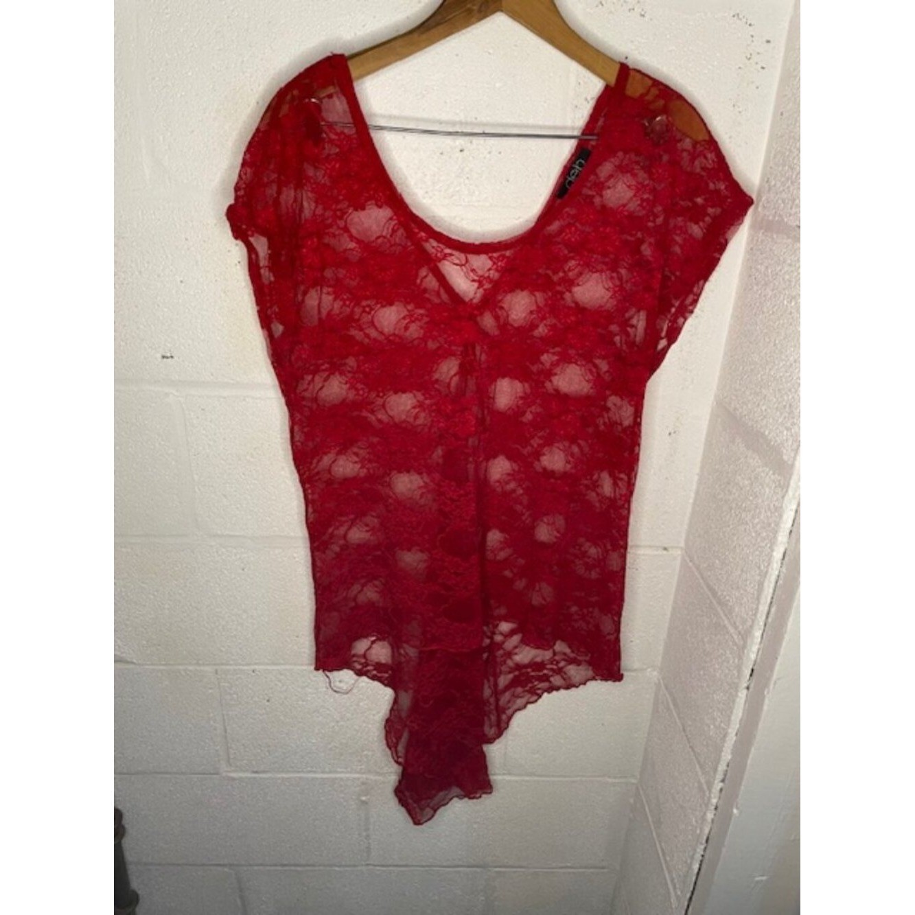 Deb Red Lace Over Shirt with High-Low Cut