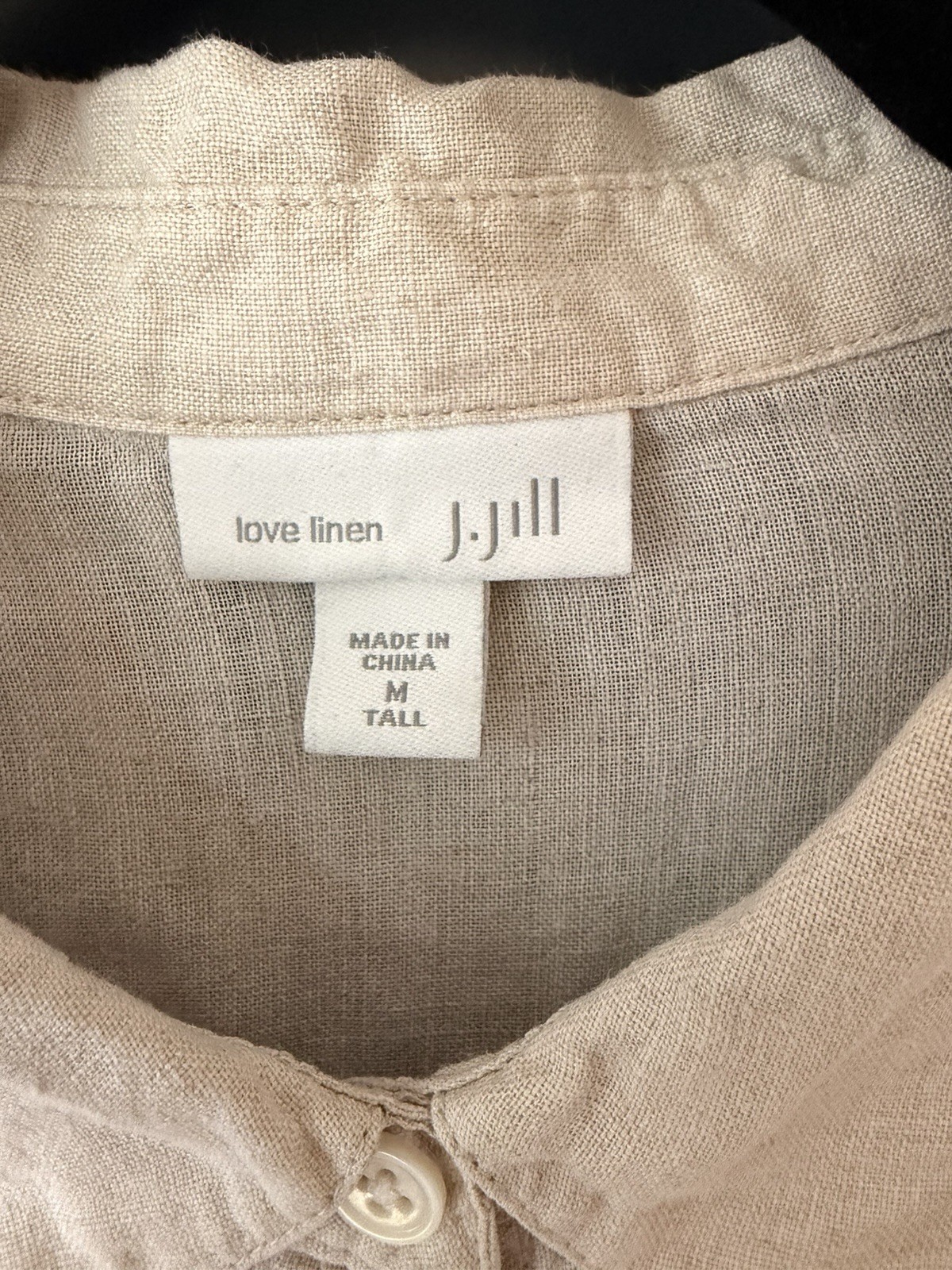 J.Jill Light Beige 100% Linen Long Sleeve Button Down Blouse M Tall