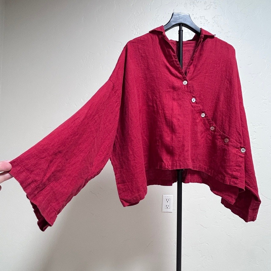 Blanque Linen Jacket Womens 2 M / L Oversized Boxy Red Lagenlook Asymmetrical