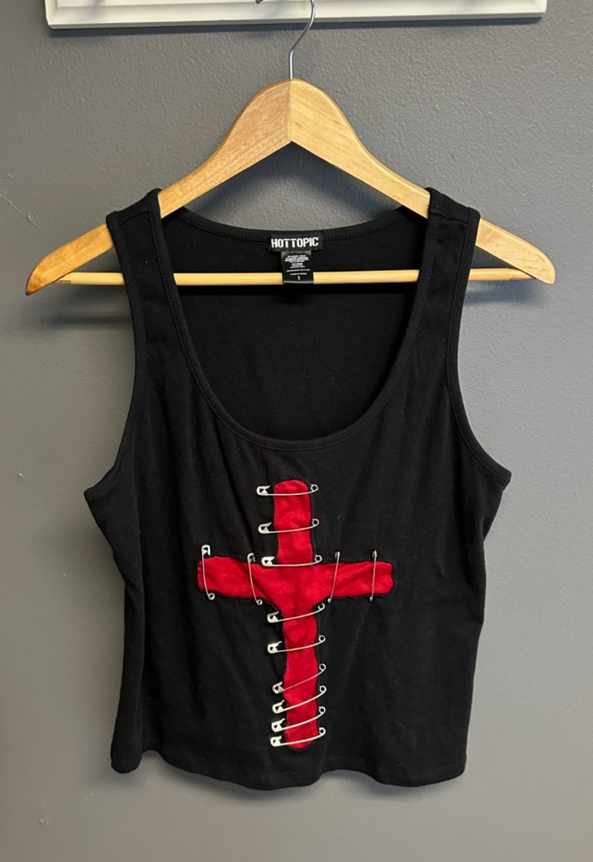 Vintage Y2K Hot Topic Womens Size 1X Top Cross Goth Emo Rocker Rave Tank