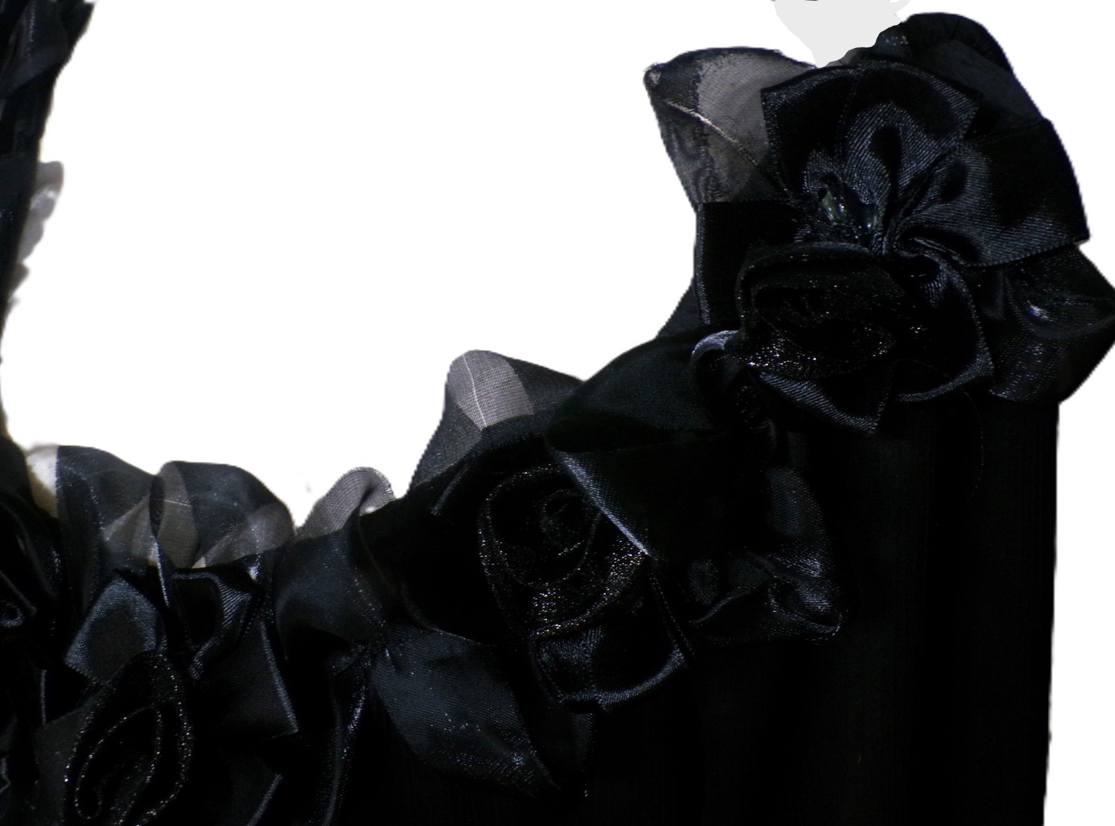 Y2k Xscape Black Top 16 Satin 3-D Flowers Peasant Fairy Goth Whimsigoth Witchy