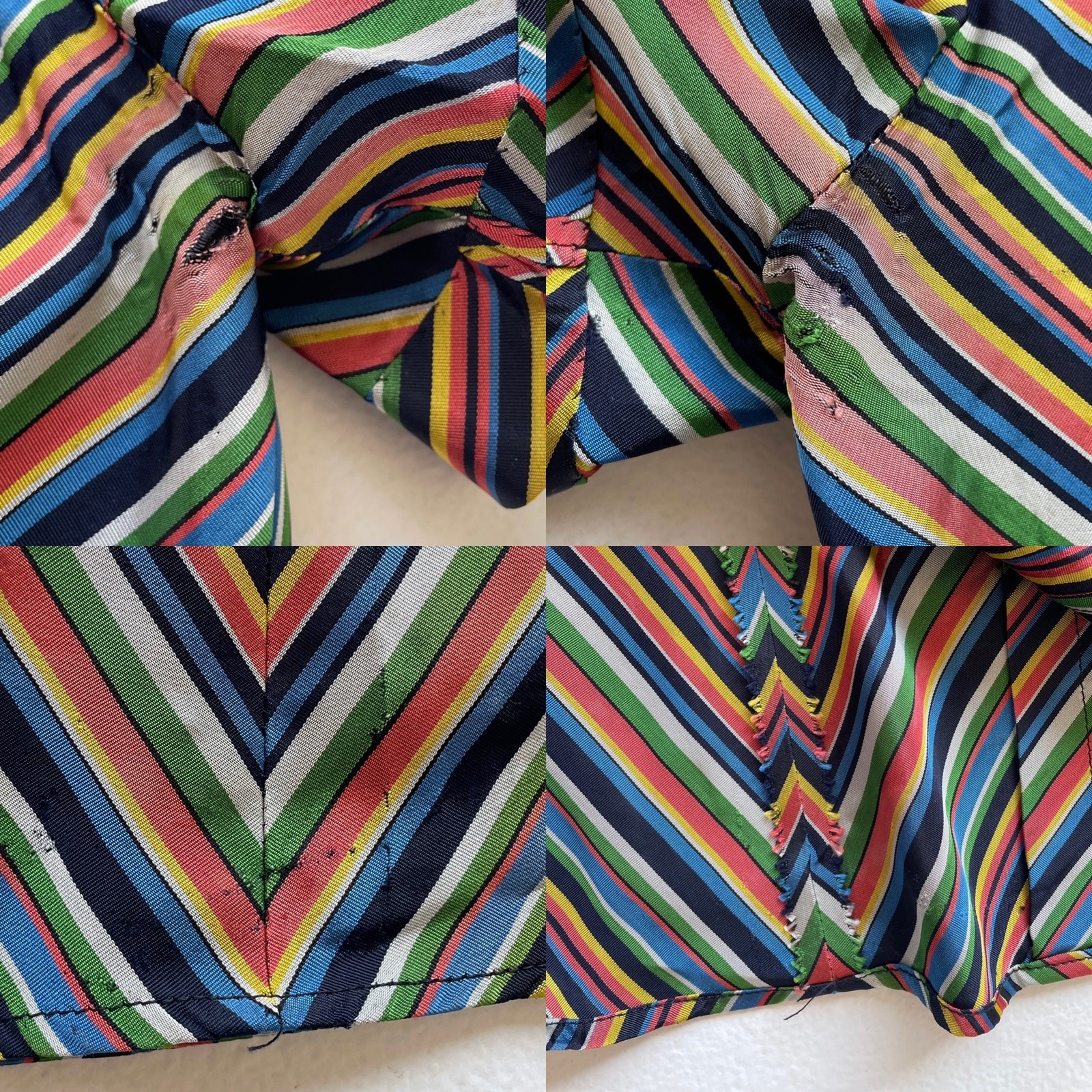 Vtg 30s 40s Colorful Striped Chevron Tailored Taffeta Button Up Top M/L Handmade