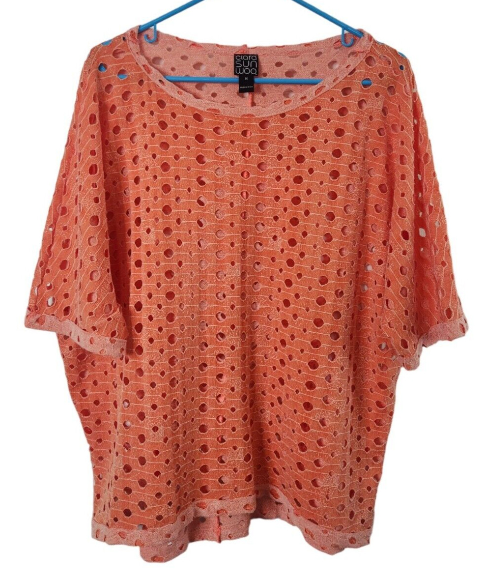 Clara Sun Woo Womens M Top Cutout Eyelet Shirt Cover Up Knit Polyester Blend
