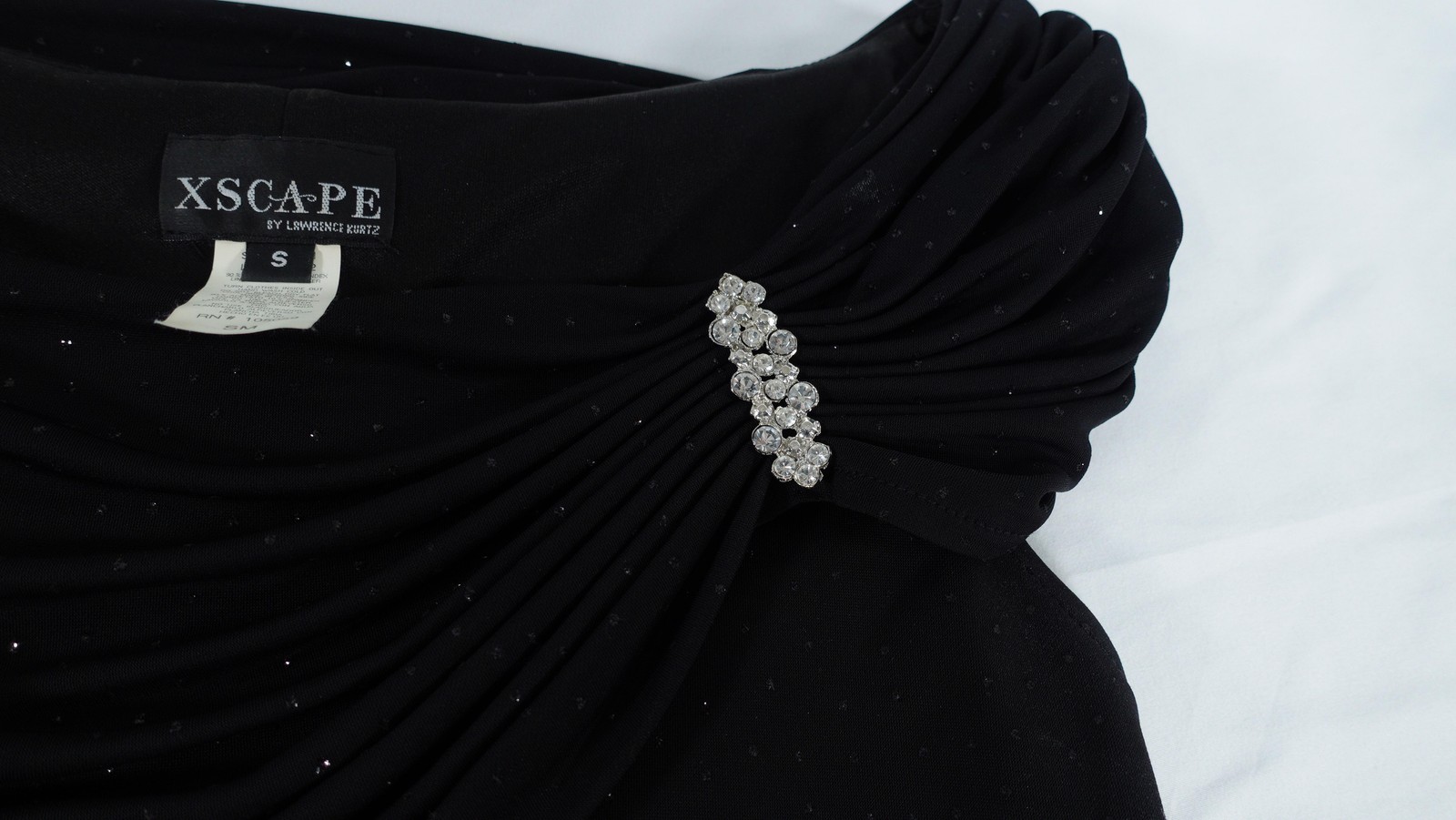 XSCAPE Top Womens Small Off Shoulder Draped Glitter Beaded Rhinestone Elegant