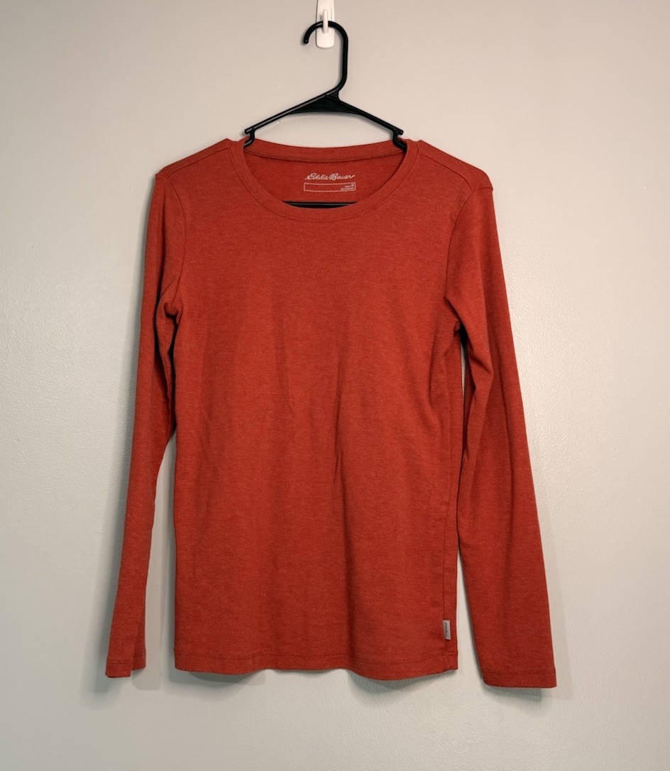Eddie Bauer Women’s Medium Orange Heather Long Sleeve Crewneck T Shirt Casual