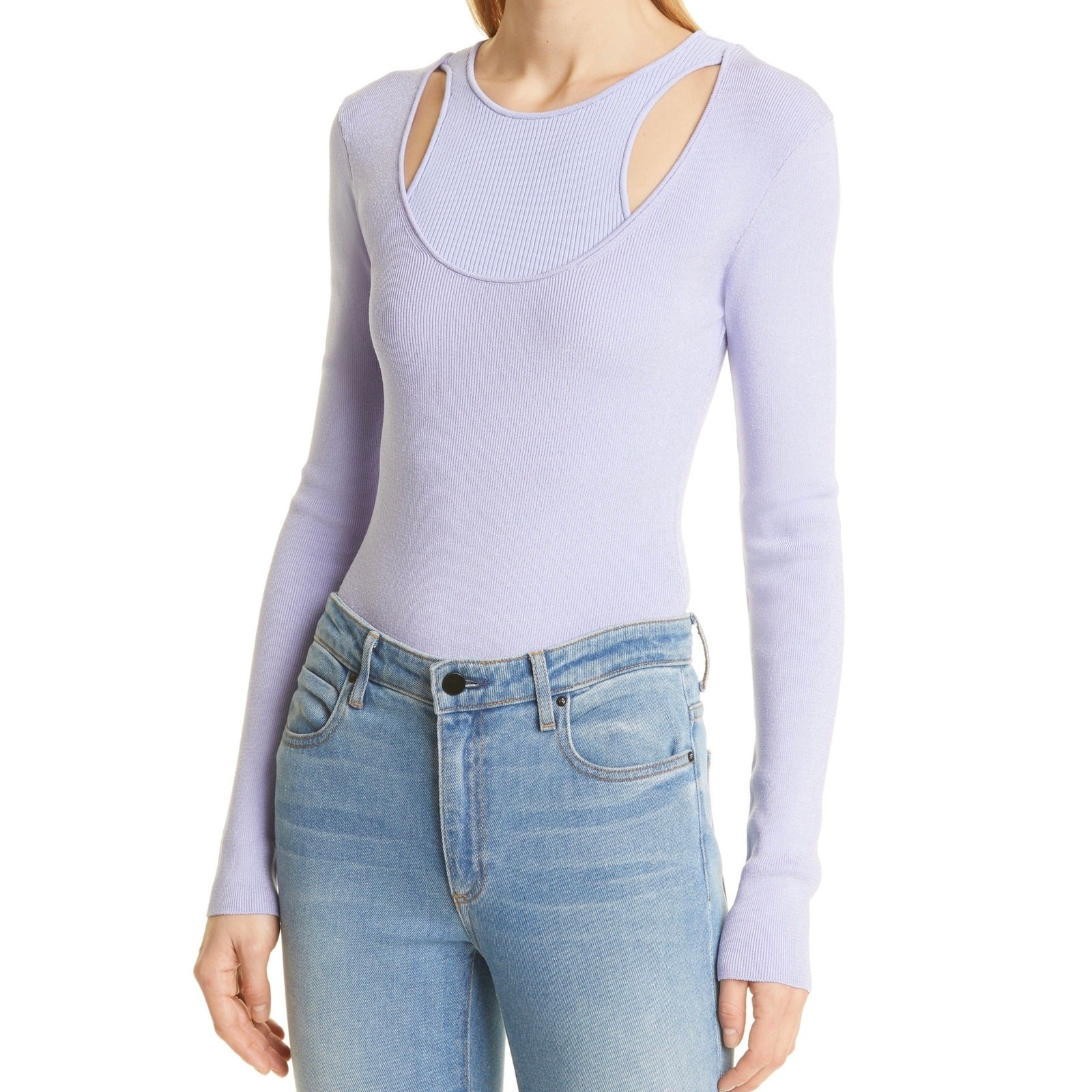 Gauge81 Lilac Purple Gyda Ribbed Long Sleeve Layered Bodysuit Size M