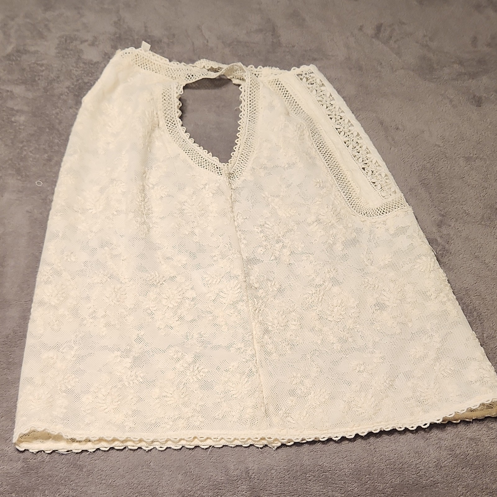Athe Vanessa Bruno Lace Top White Cotton Blouse Sheer Boho Tank Embroidered 40