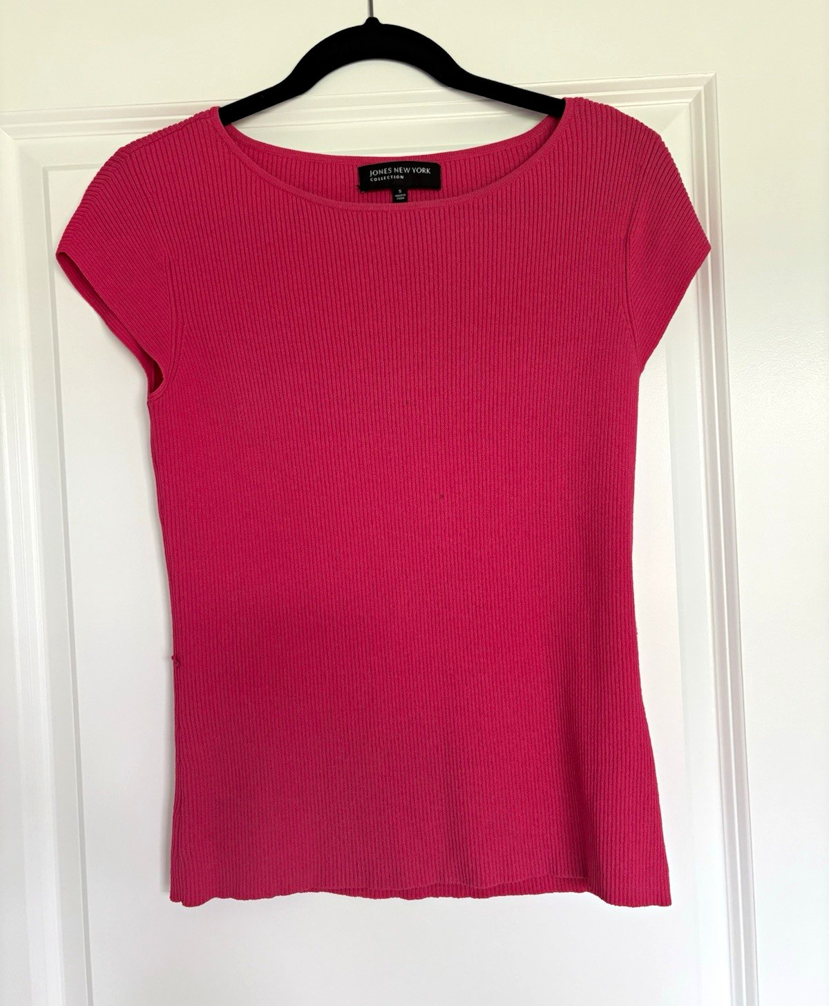 Jones New York Collection Pink Ribbed Knit Scoop Neck Cap Sleeve Top Size S
