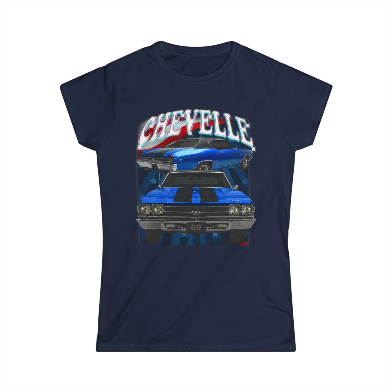 Blue black Stripes 1969 Chevelle WOMEN’s soft style Cotton Tee T Shirt Gift