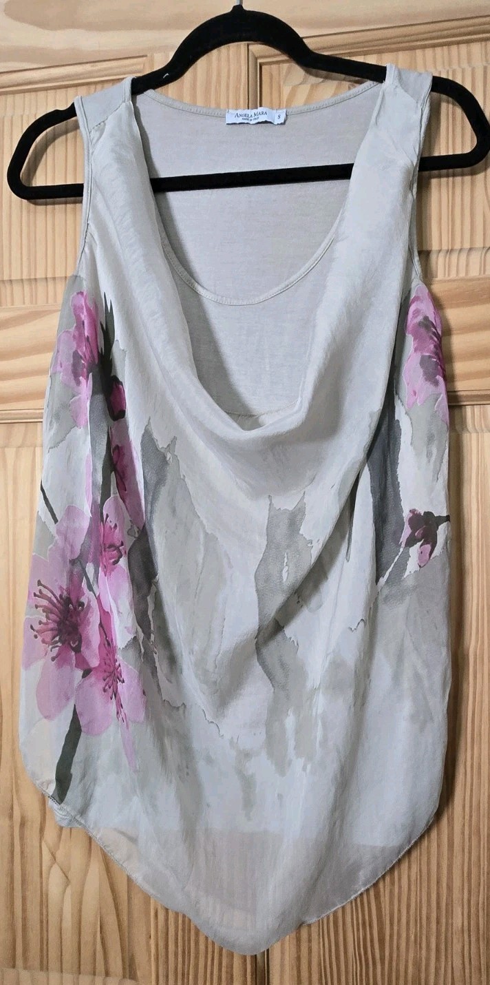 Angela Mara Silk Viscose Floral Print Sleeveless Top Italy S Fits M/L Boho Chic