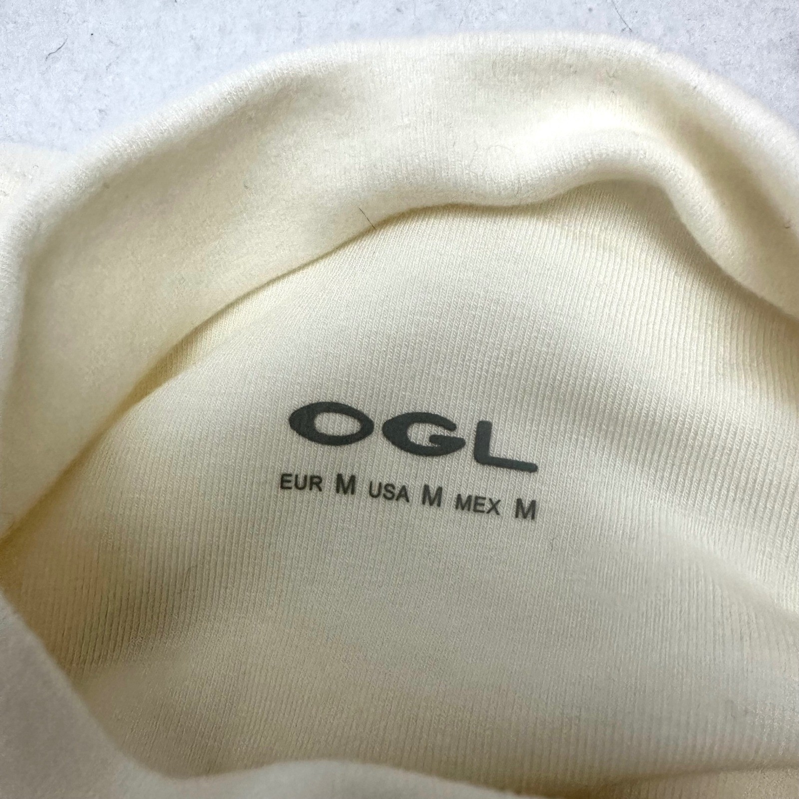 OGL Eco-Mousse Ruched Long Sleeve Mock Neck Top Cream Off White Medium NWT