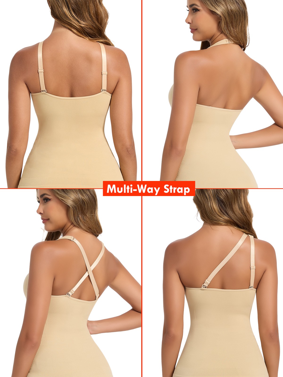 Women Built in Bra Cami Vest Tank Top Shaper Tummy Control Slim Multi-way Straps