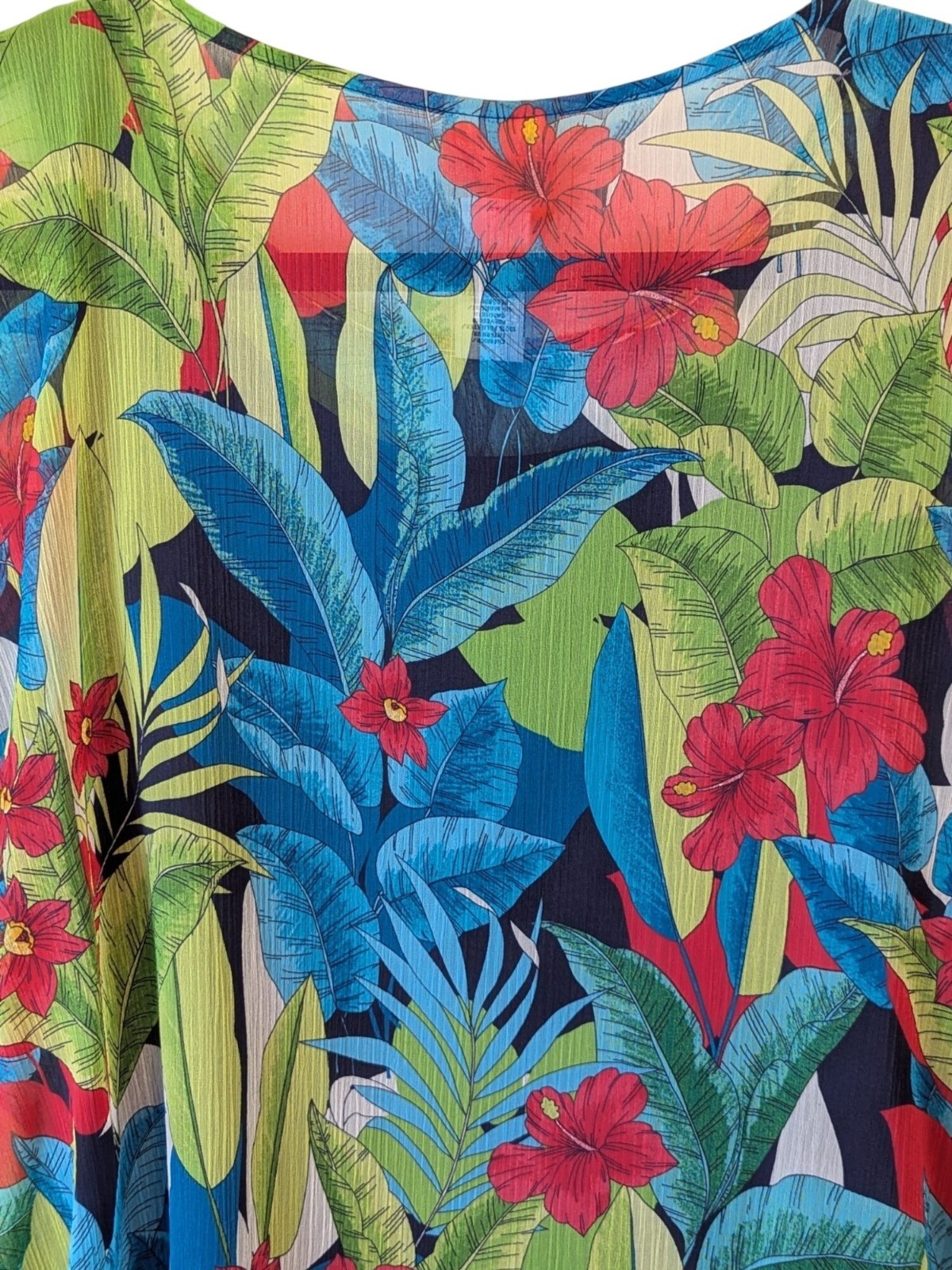 Ruby Rd Tropical Floral Cape Sleeve Top M Lined Beaded Neck Vacation Cruise NWT