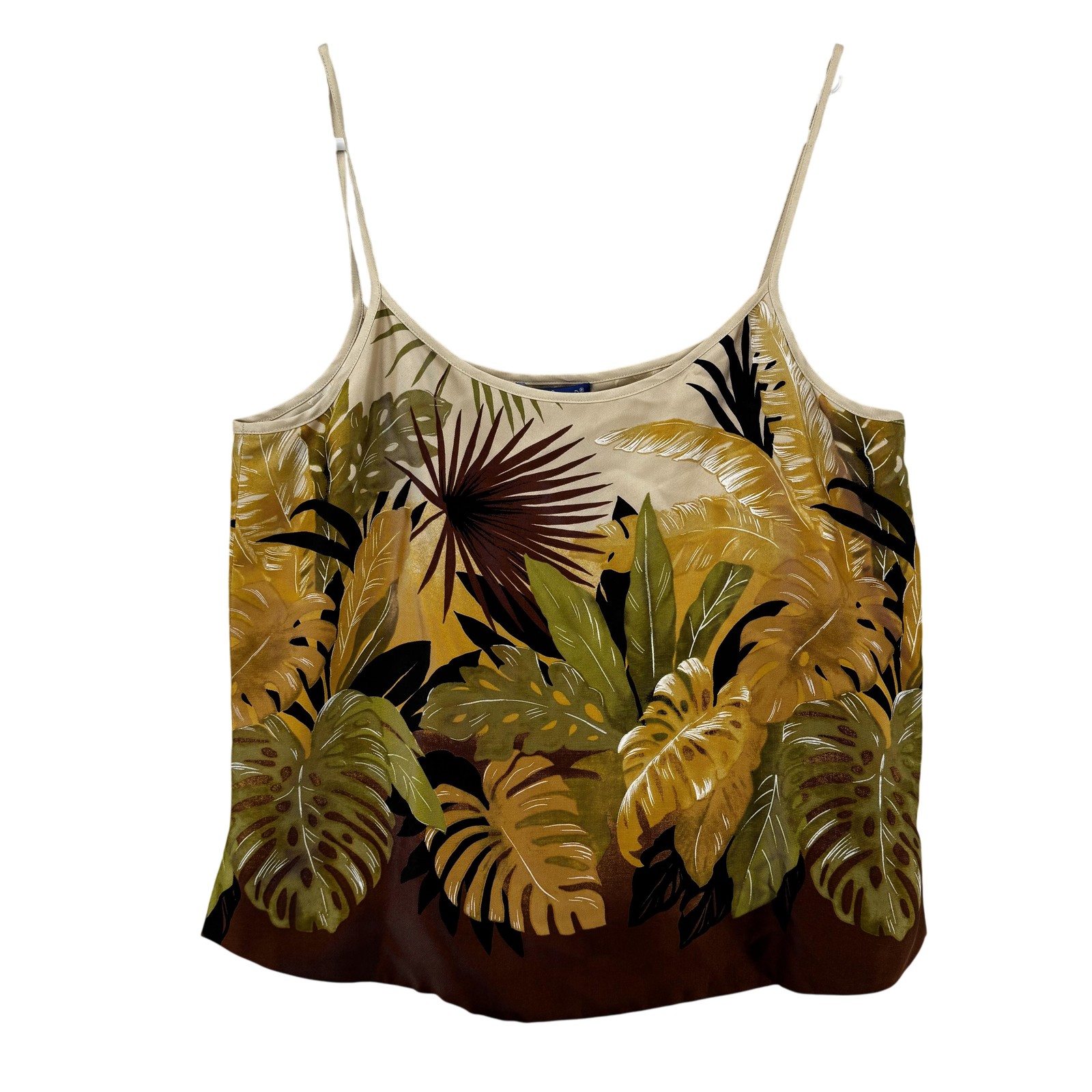 Tori Richard Tank Top Womens 8 Silk Hawaiian Leaf Print Foliage Brown Yellow NWT