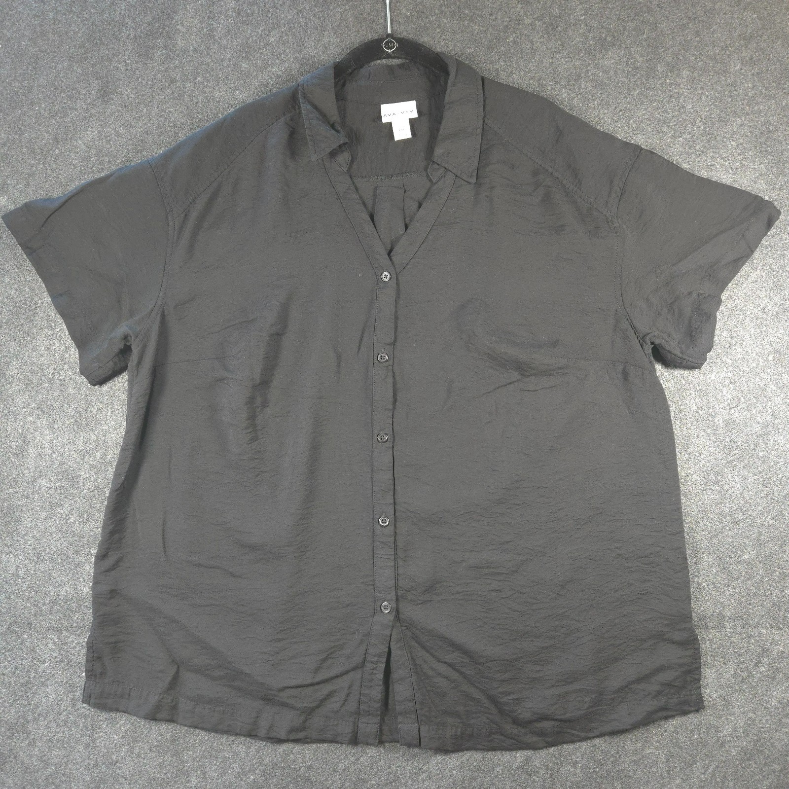Ava & Viv Blouse Femme Size 2X Black Saddle Shoulders Crepe Like Fabric