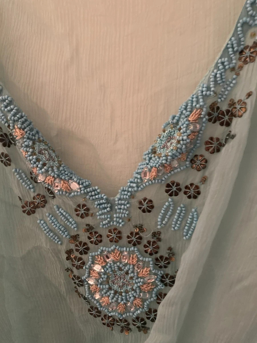 VINTAGE 2pc. Zoe D Turquoise Embellished Silk Top + Cami Large