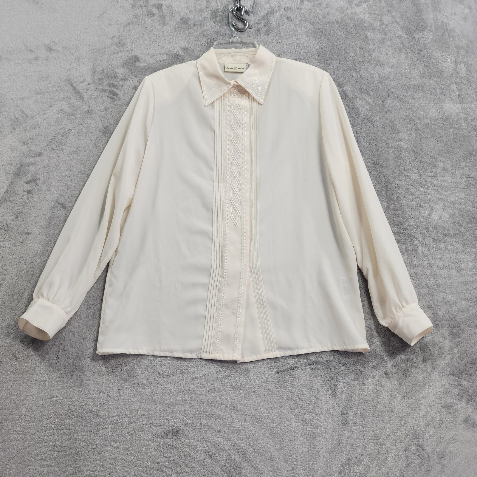 Vintage Jaclyn Smith Top Womens 8 White Embroidered Button Front Long Sleeve