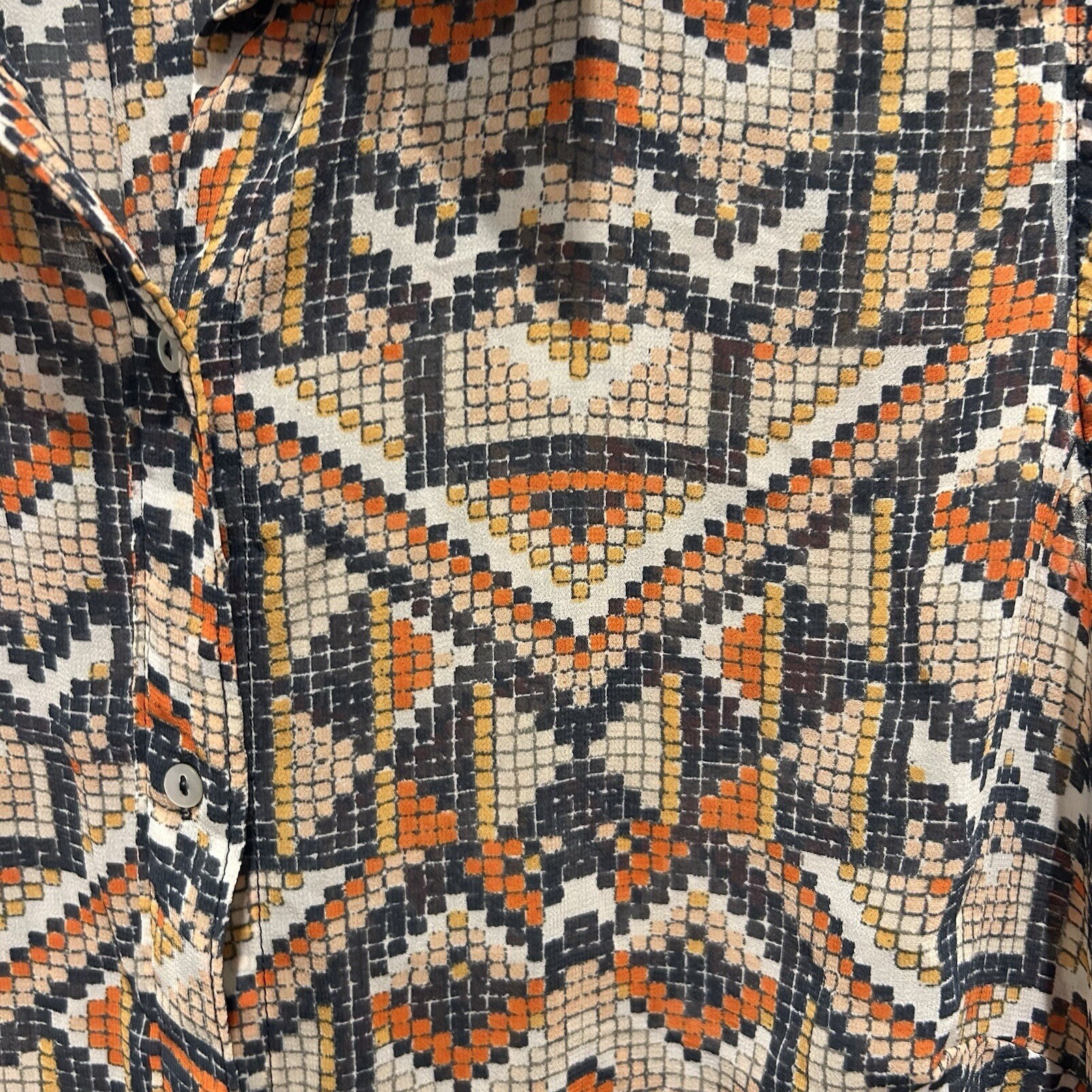 H&M Womens Geometric Tribal Print Sleeveless Button Down Blouse Orange Tan Sz 14