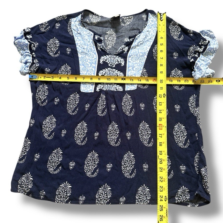 Como Vintage Navy Blue Boho Ruffle Sleeve V-Neck Blouse Women’s Size Large Hippy