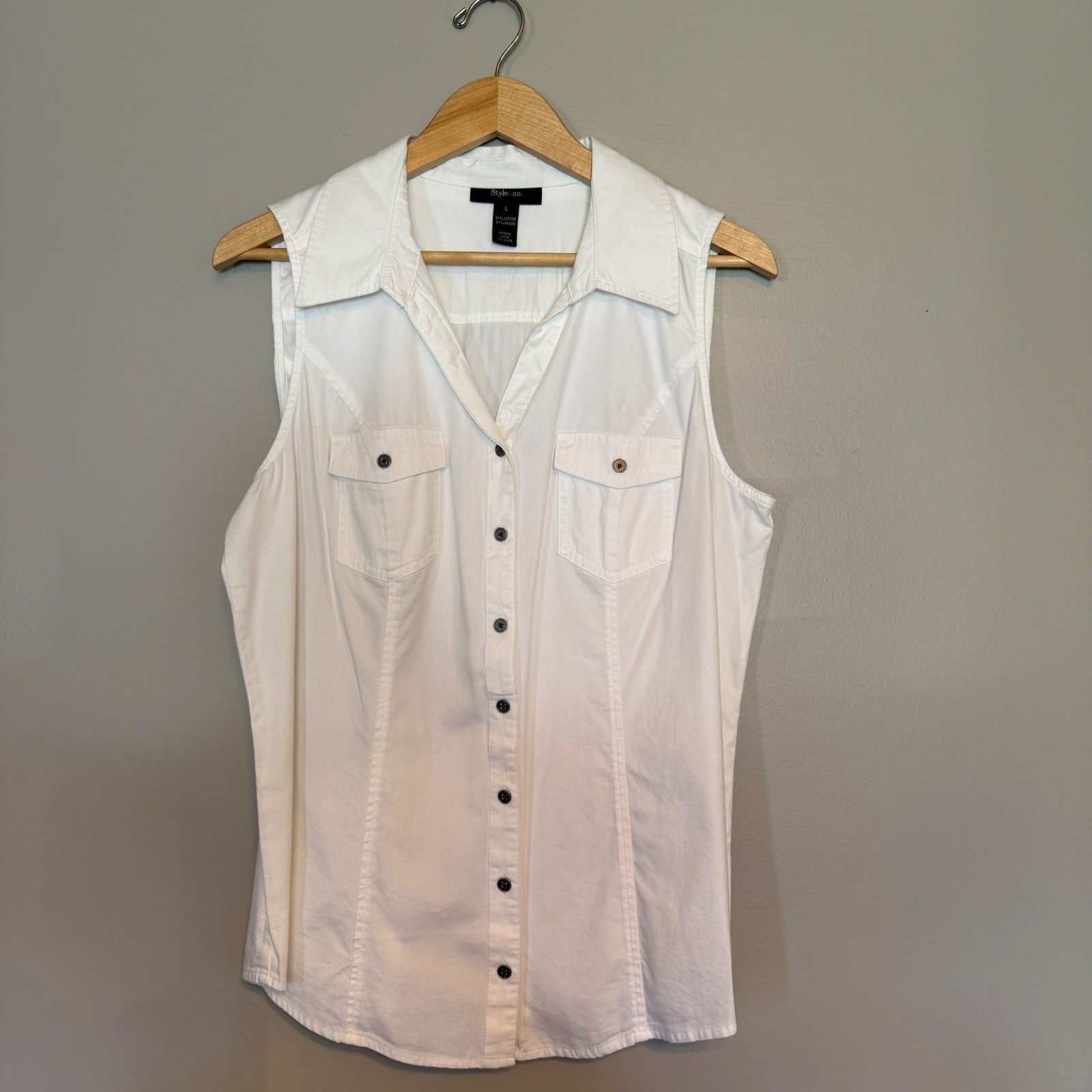 90s Y2K Womens Large White Sleeveless Button Down Shirt Cotton Rayon WPL8046