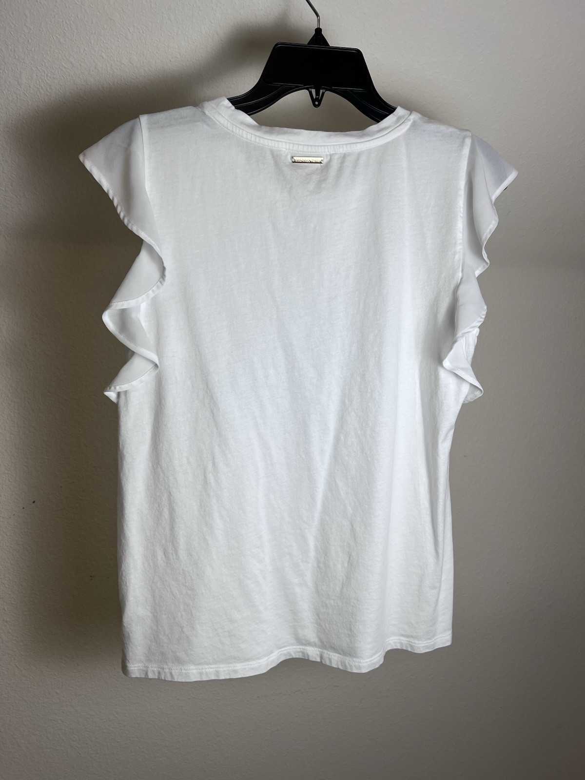 Michael Kors White Tee With Split Ruffle Sleeve Size L Polyester Classic Style