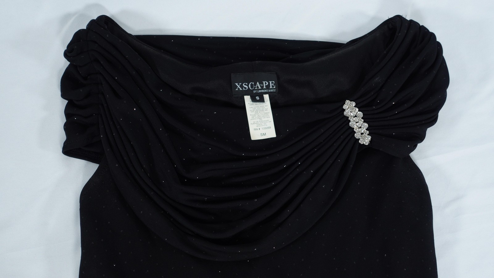 XSCAPE Top Womens Small Off Shoulder Draped Glitter Beaded Rhinestone Elegant