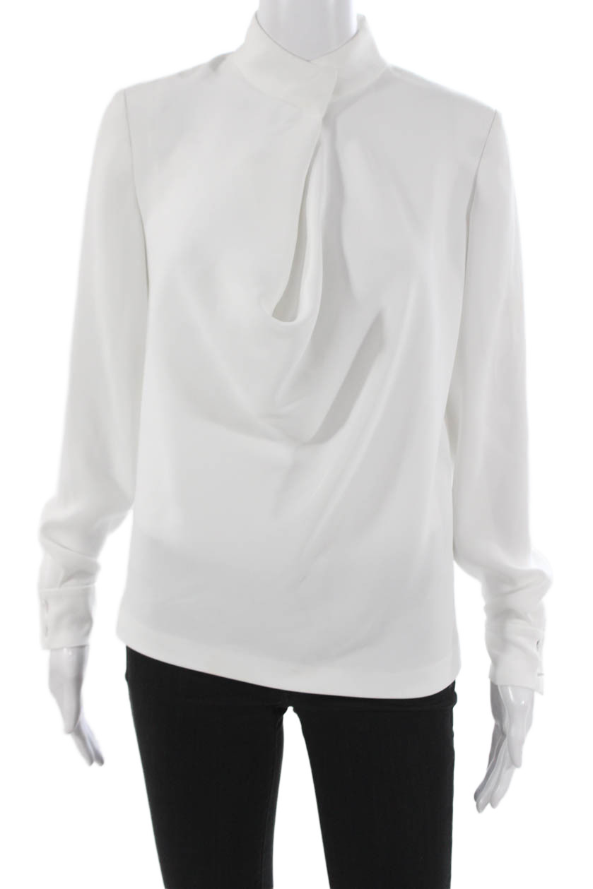 Elizabeth and James Women White Cowl Neck Long Sleeve Basic Blouse Size XS