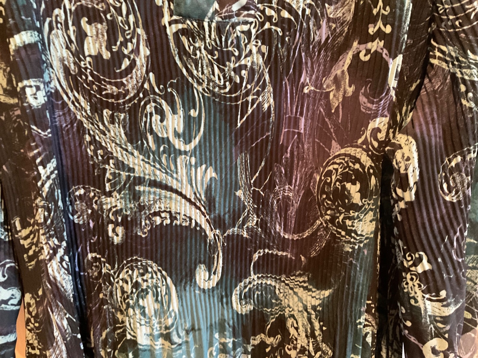 JUST MY SIZE Women’s Pullover 3X Teal Navy Swirl Print Semi-Sheer Pleated Blouse